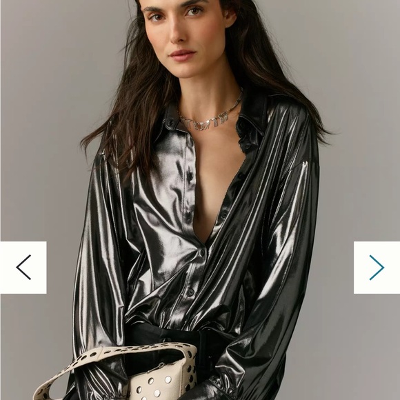 By Anthropologie Shine Buttondown Shirt in Carbon - Picture 1 of 9